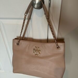 Tory Burch Taupe Shoulder Bag with Chain Strap